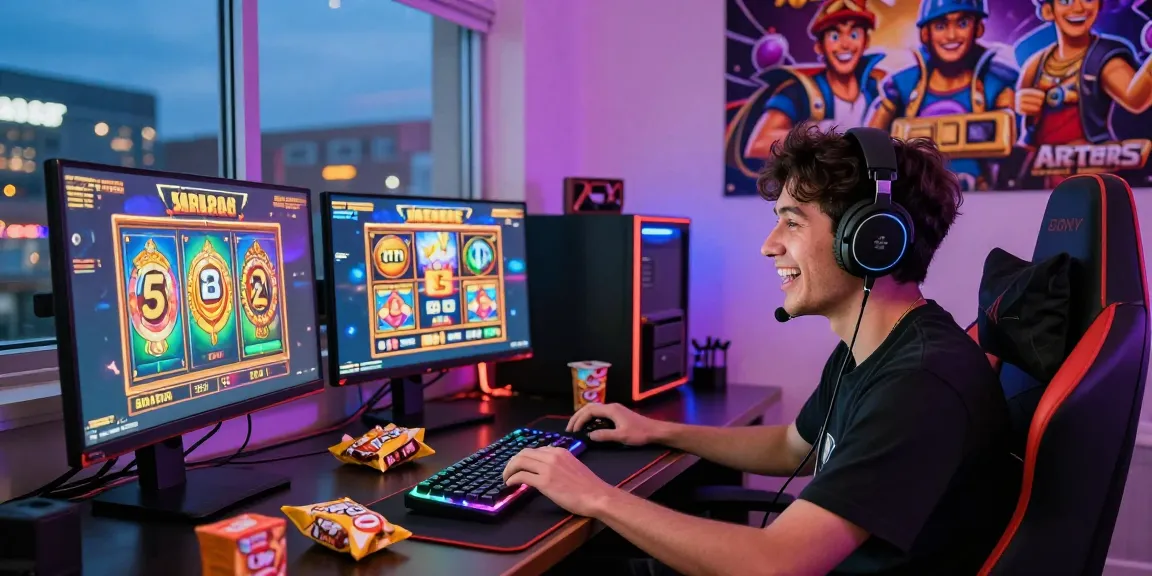 Permainan slot online di NAGAHITAM303 dengan suasana ceria dan pemain yang antusias.