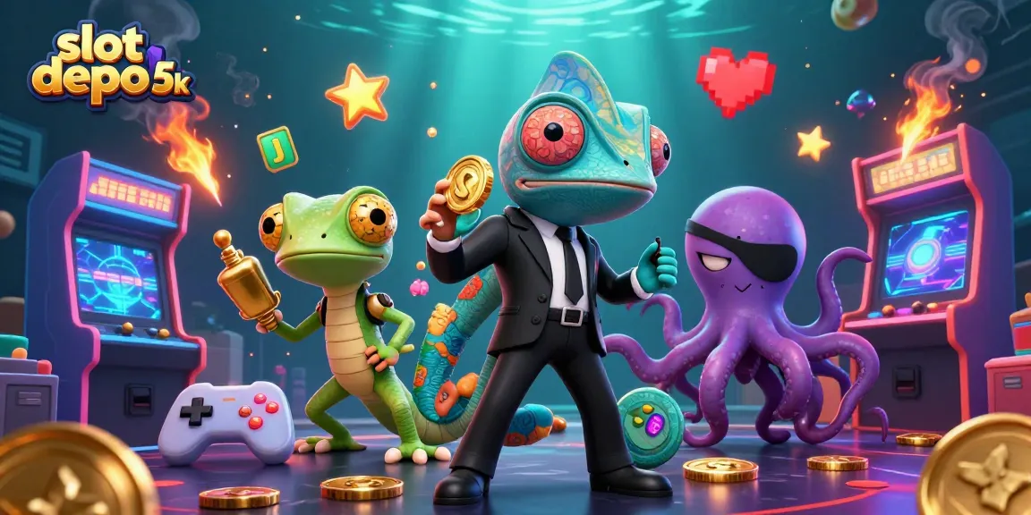 Experience the thrill of slot depo 5k with colorful arcade machines and dynamic characters.