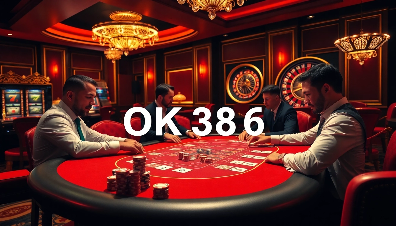 OK8386 showcases an exciting poker game in a luxurious casino setting.