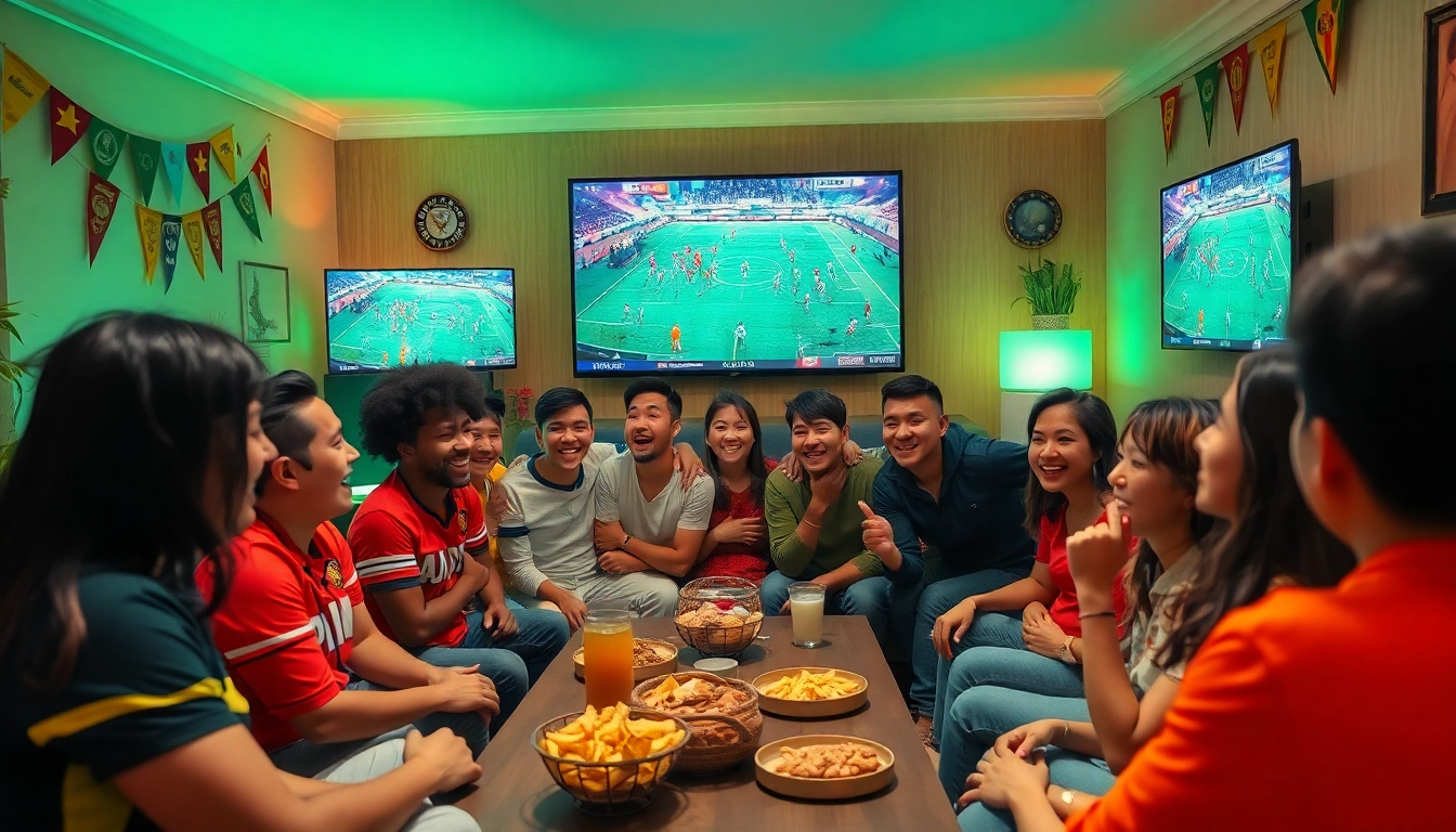 Fans enjoying football streaming on LuongSonTV, showcasing community spirit and excitement.