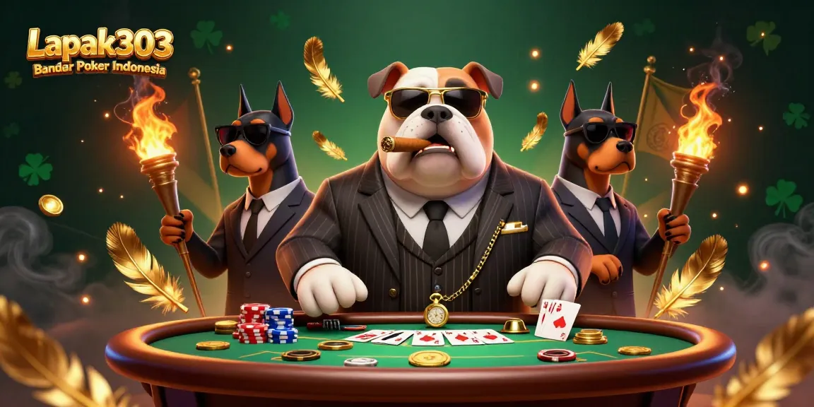 Mainkan Lapak303 Bandar Poker Indonesia dengan karakter kartun mafia yang menonjol dalam suasana kasino yang menegangkan.