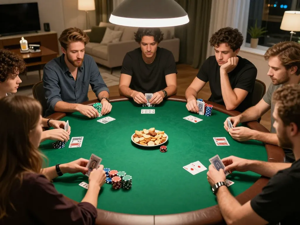 KADAL778 poker night with friends showing strategy and excitement in a cozy home setting.