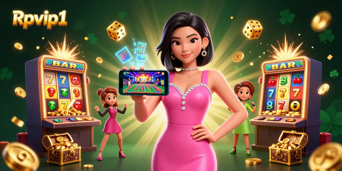 Rasakan Rpvip1 dengan ilustrasi 3D dinamis yang menampilkan seorang wanita menikmati permainan kasino di smartphone-nya.