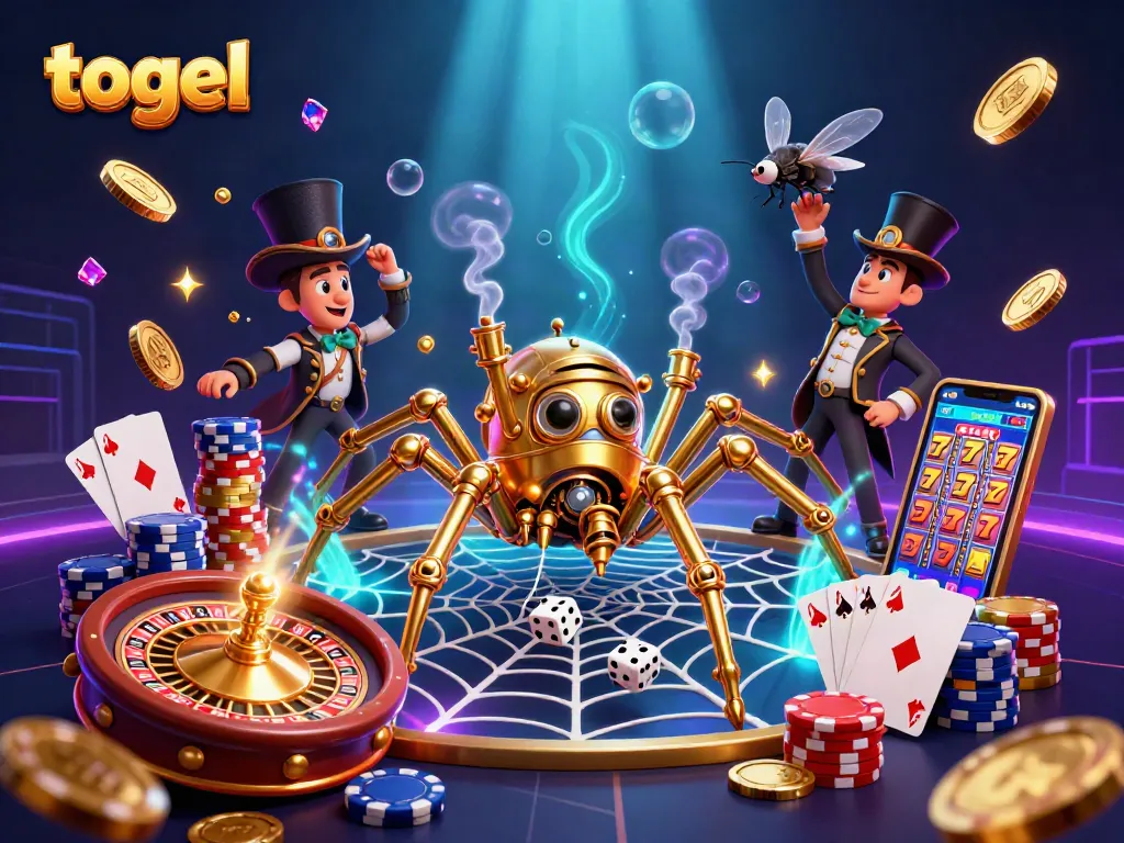 Permainan togel yang menarik ditampilkan dengan hiasan koin emas dan karakter steampunk.