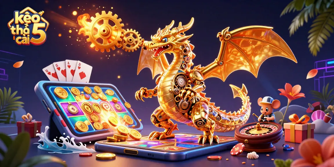 Experience thrilling action with kèo nhà cái 5 featuring vibrant slot game visuals and gold coins.
