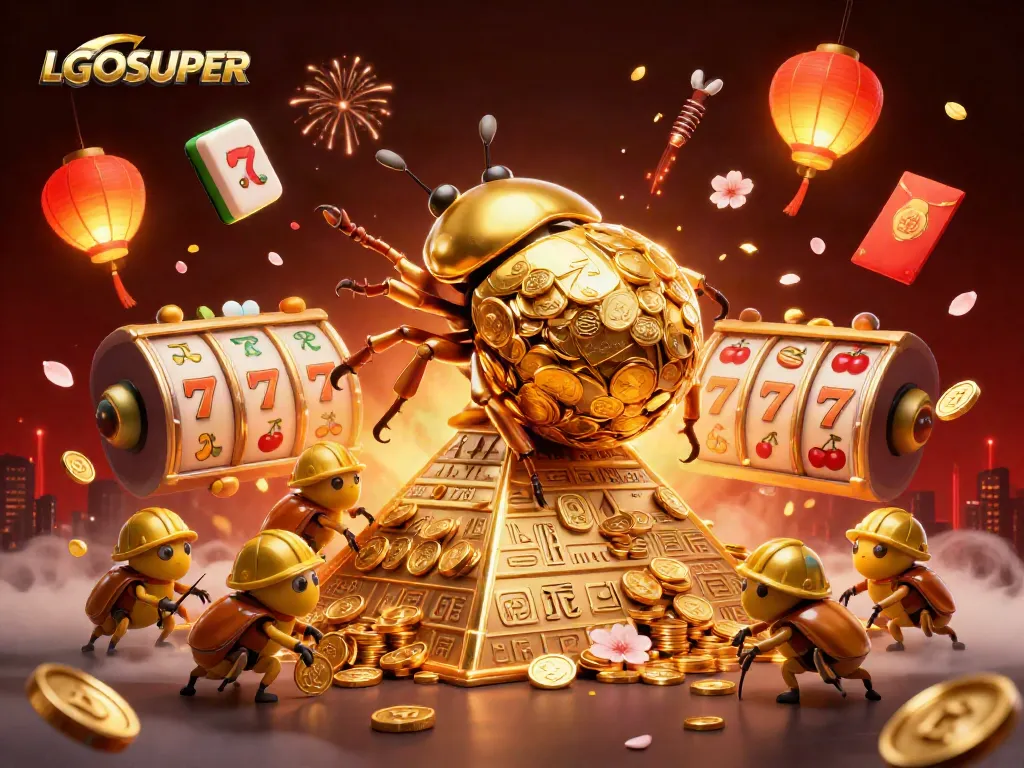 Engage with LGOSUPER in an exciting scene of golden coin action in a dynamic casino illustration.