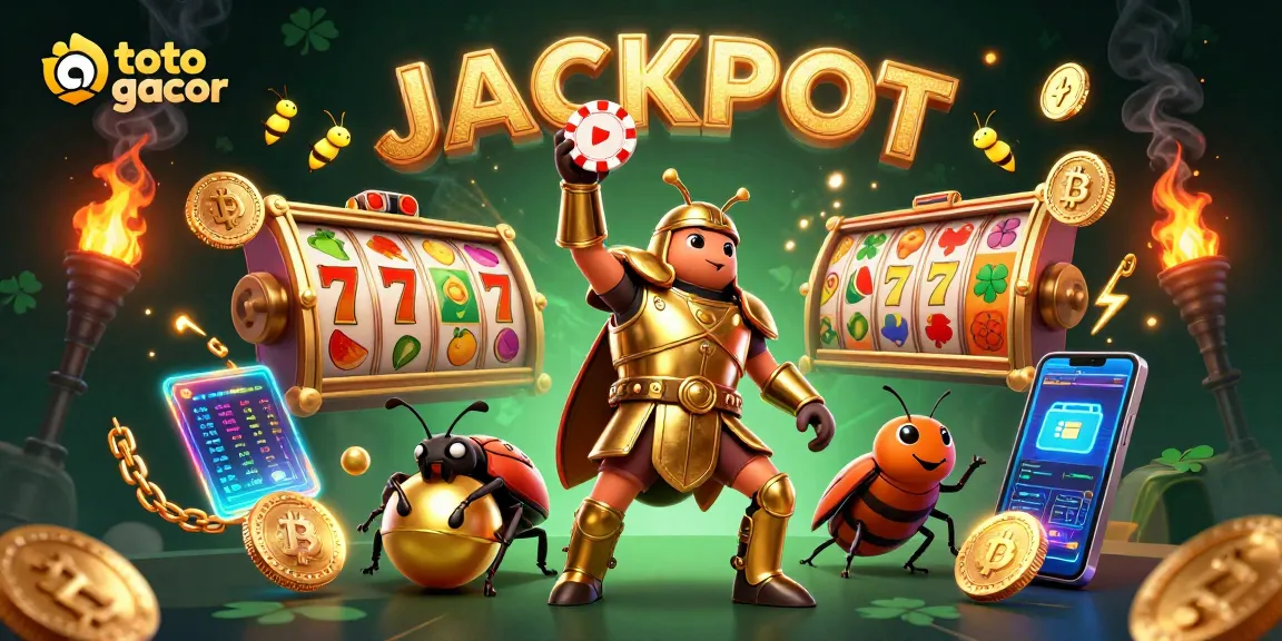 Engage with toto gacor gameplay featuring enchanting 3D beetles amidst vibrant casino elements.