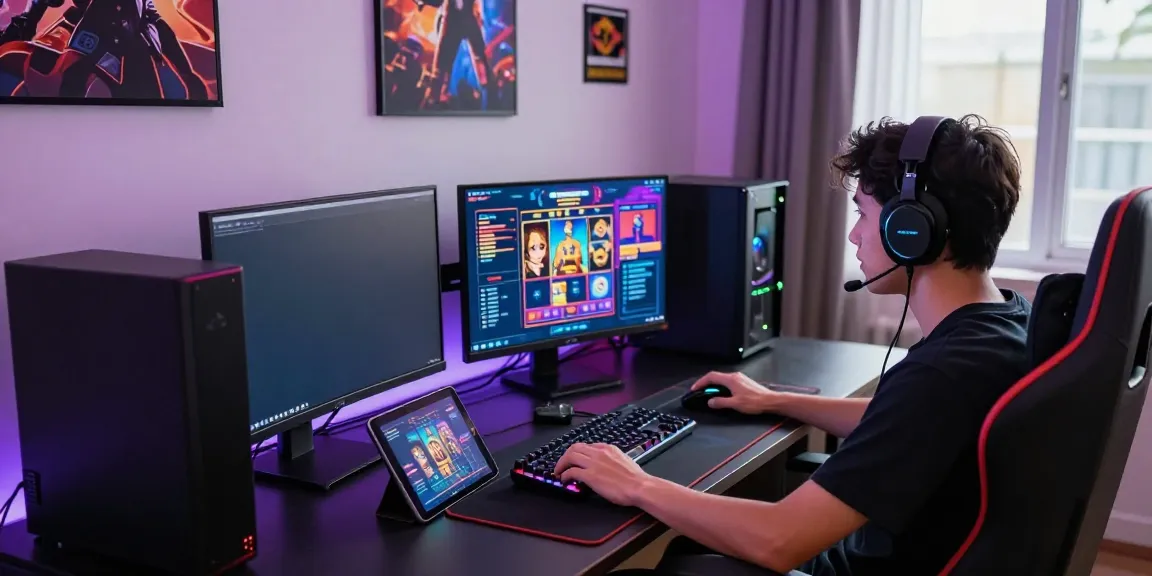 Engaged player enjoying slot gacor games in a vibrant gaming setup with colorful graphics.