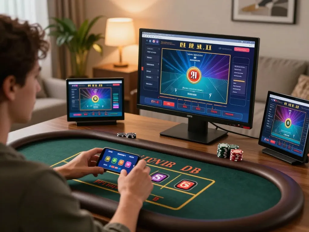 Playing high-stakes games on QQALFA mobile app in stylish home setting, showcasing excitement and strategy.