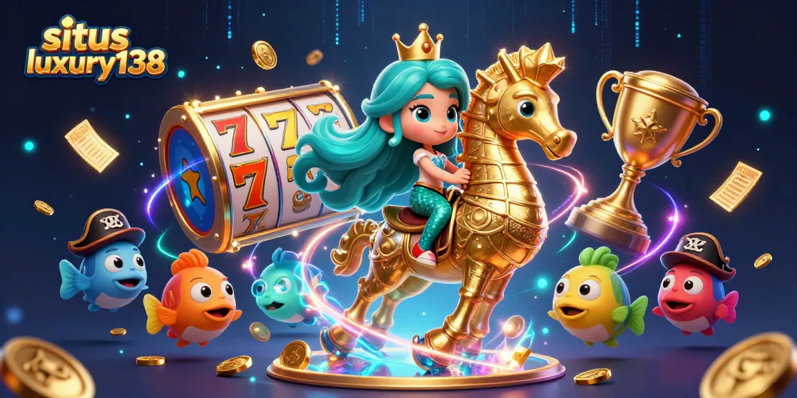 Situs luxury138 showcases an exciting 3D casino scene with a mermaid princess and dynamic gaming elements.
