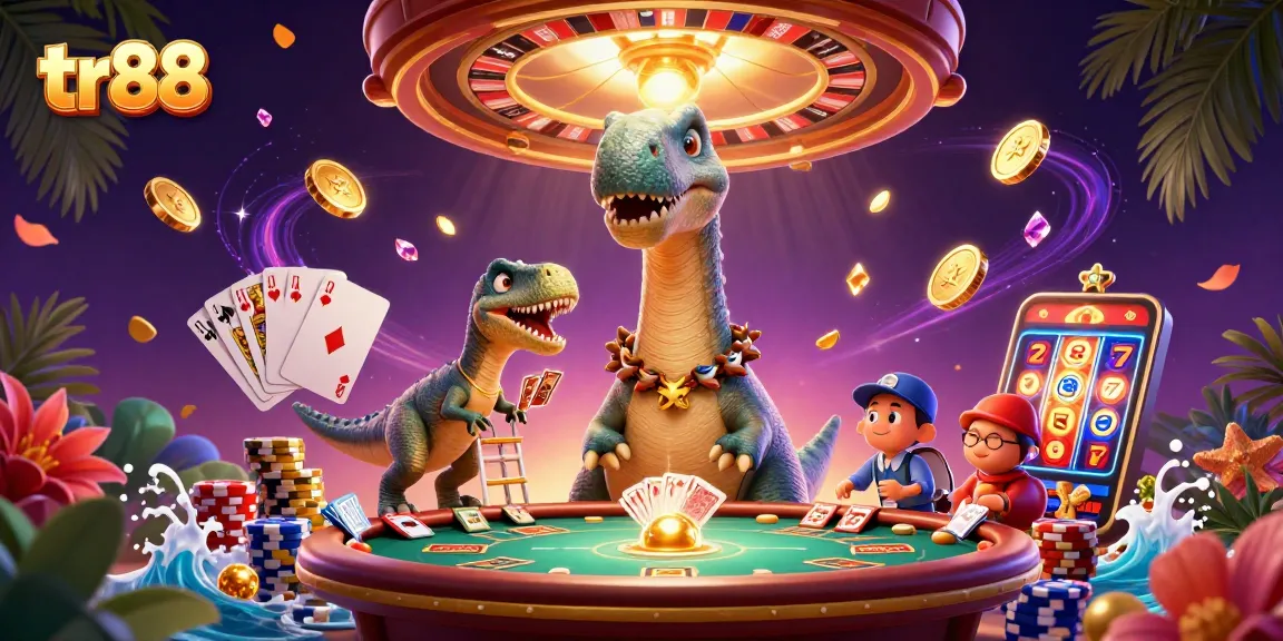 tr88 engages players with vibrant casino scene featuring characters, coins, and games.