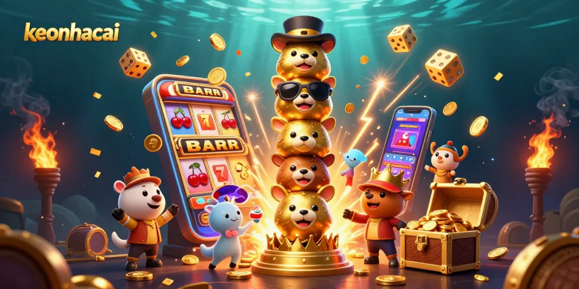 Engage with exciting keonhacai visuals featuring a lively casino scene packed with vibrant gaming elements.