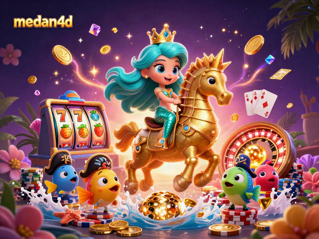 Menangkan jackpot dengan medan4d dalam ilustrasi kasino digital penuh warna.