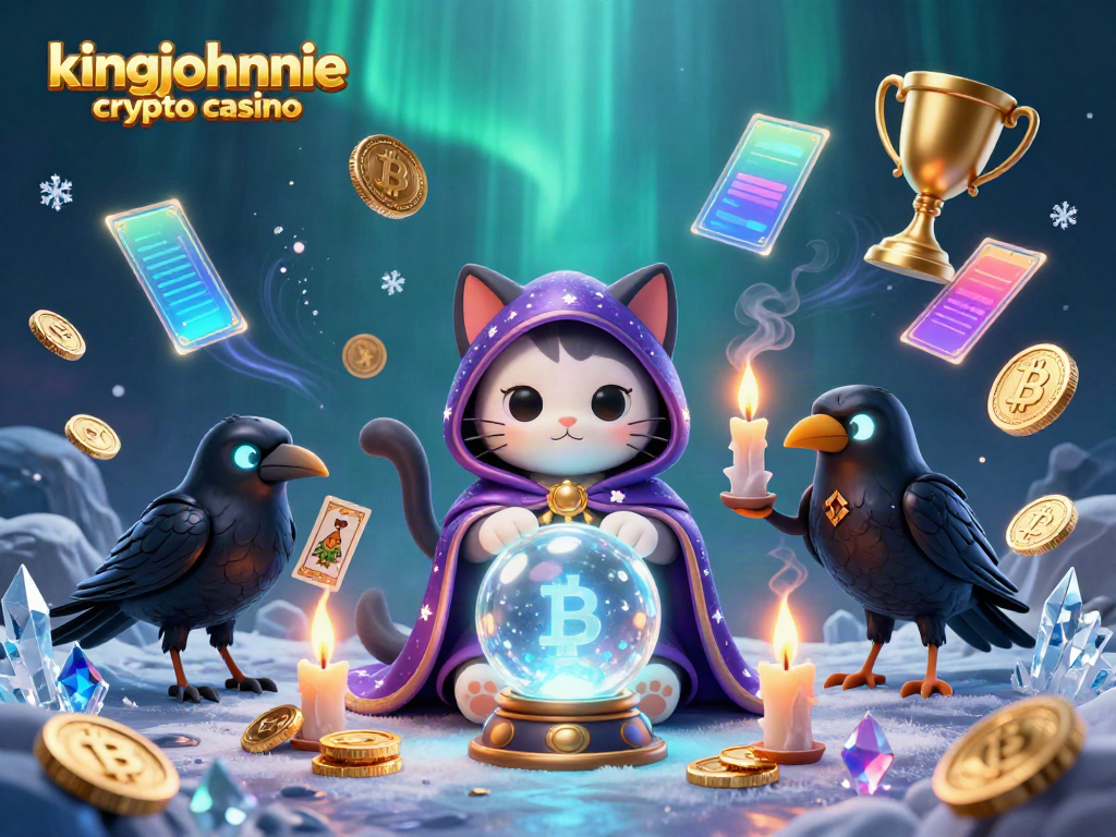 Engage with kingjohnnie crypto casino featuring dynamic characters, cryptocurrency coins, and vibrant casino elements.