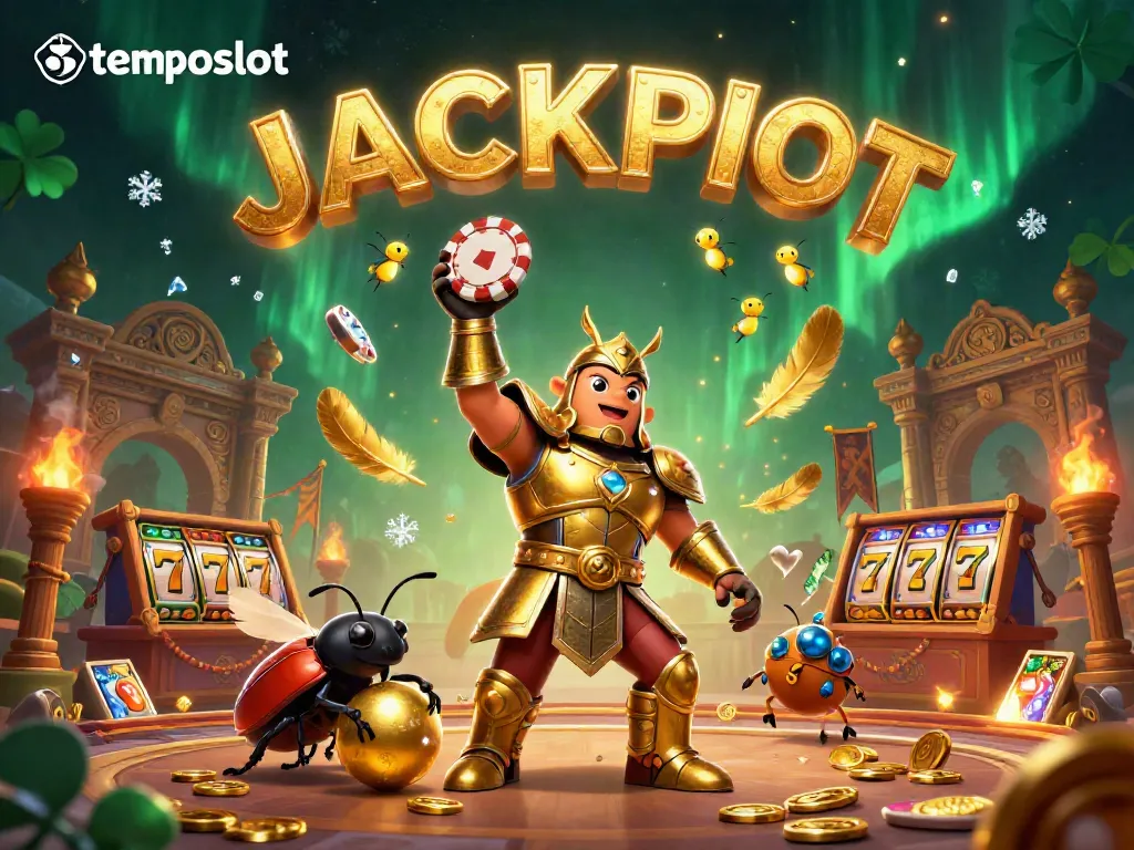 Engage with temposlot's exciting gaming experience through this vibrant 3D illustration of a victorious beetle.