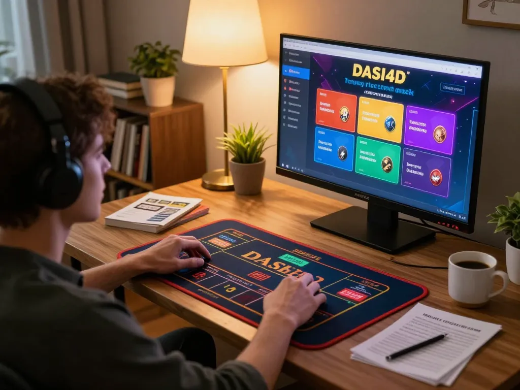 Pemain DASI4D merencanakan taruhan online selama sesi permainan yang mend immersive dengan pengaturan rumah yang nyaman