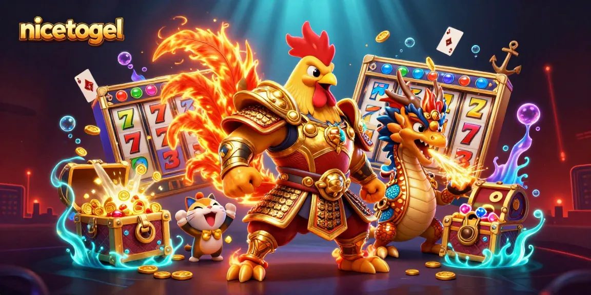 Engage with nicetogel and experience rich gameplay with a vibrant casino-themed illustration.