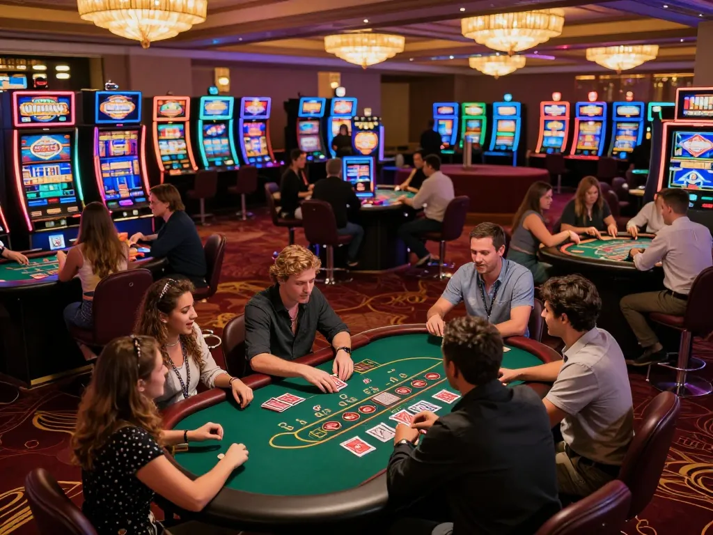 Friends engaging in exciting blackjack gameplay at a vibrant casino, showcasing the thrilling ambiance of five 88.