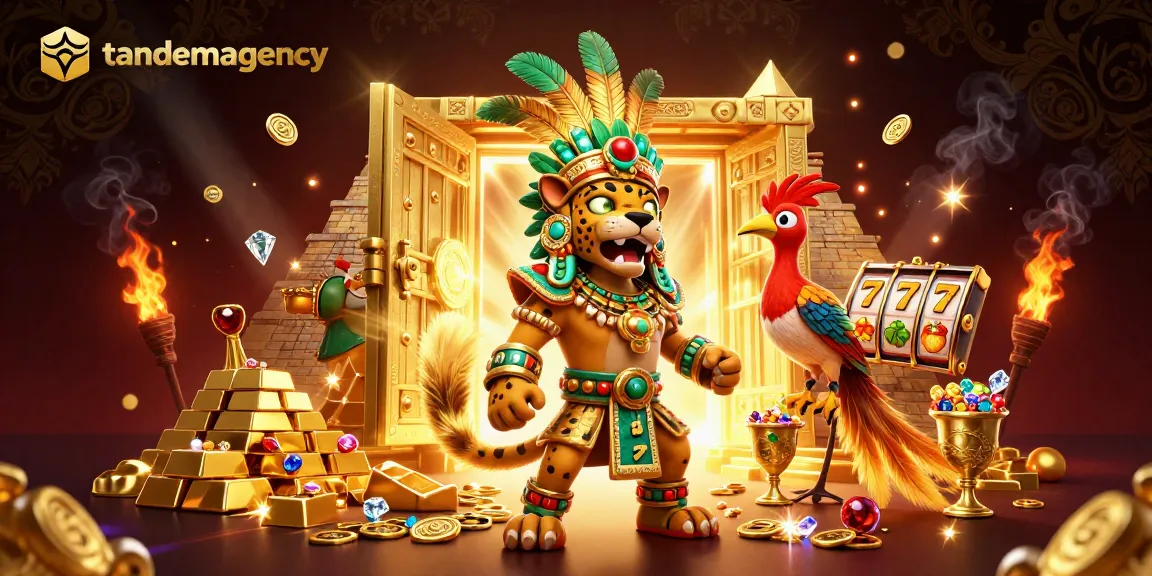 Experience thrilling wins with tandemagency's vibrant casino-themed illustration featuring slots and treasures.