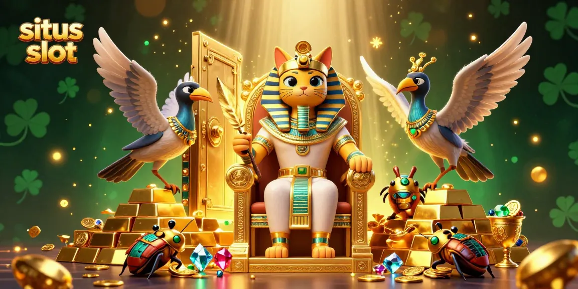Savor the excitement of situs slot with a vibrant Egyptian-themed casino illustration packed with engaging elements.