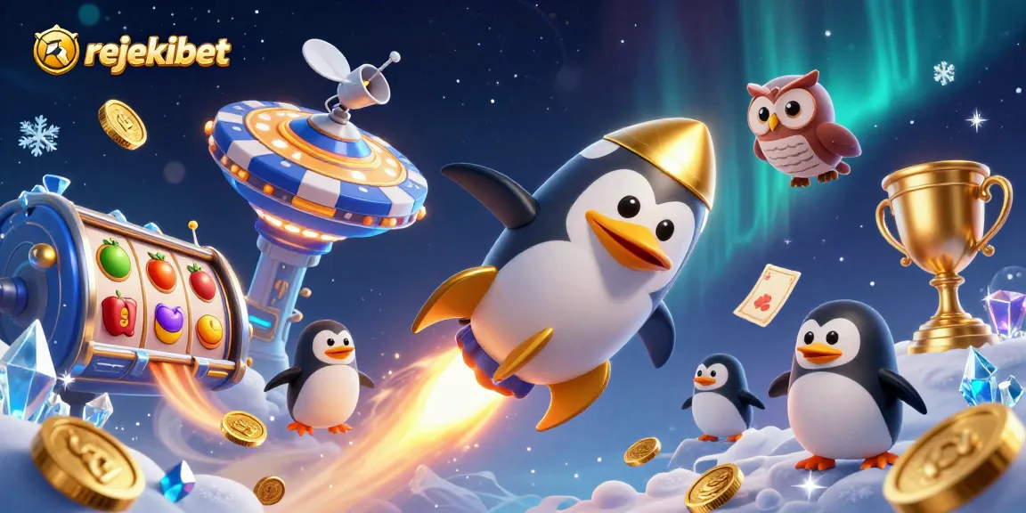 Experience thrilling wins with rejekibet as a golden penguin zooms toward a poker chip casino.