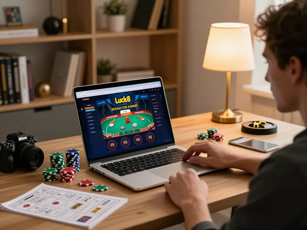Engaging in strategic online casino gameplay on lucks8 with comfortable home setup.