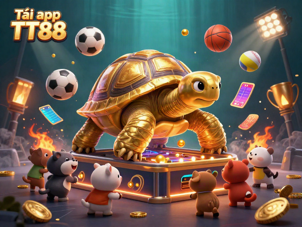 Experience the thrill of Tải app TT88 with vibrant gaming elements and golden tortoise action.