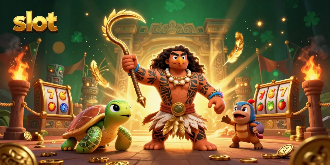 Slot terinspirasi petualangan dengan karakter hawk dan penyu, simbol keberuntungan memenuhi gambar.