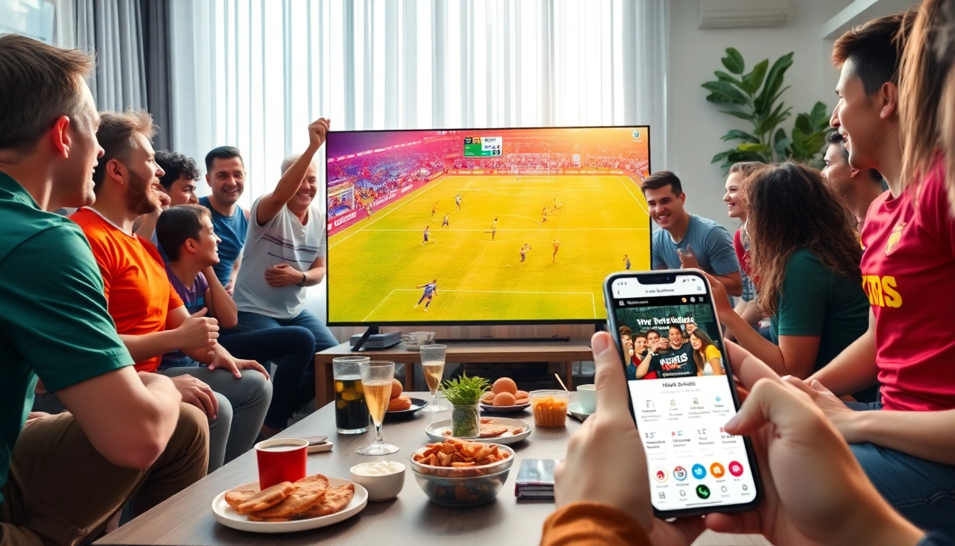 Football fans enjoying live streaming on https://xoilactv88.net/ with HD quality, showcasing excitement and community.