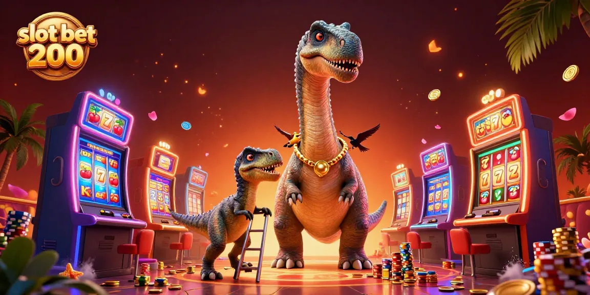 Menang besar di slot bet 200 dengan brontosaurus dan raptor yang penuh warna di kasino.