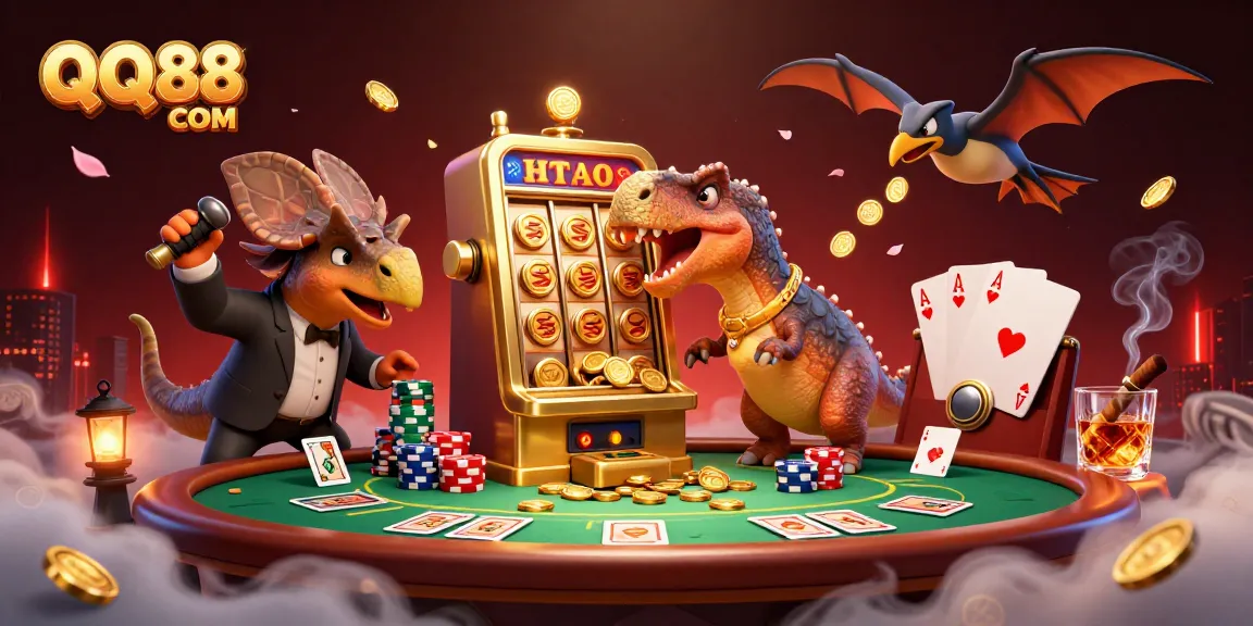 Experience thrilling wins with QQ88 COM as a pachycephalosaurus hits a jackpot slot machine!