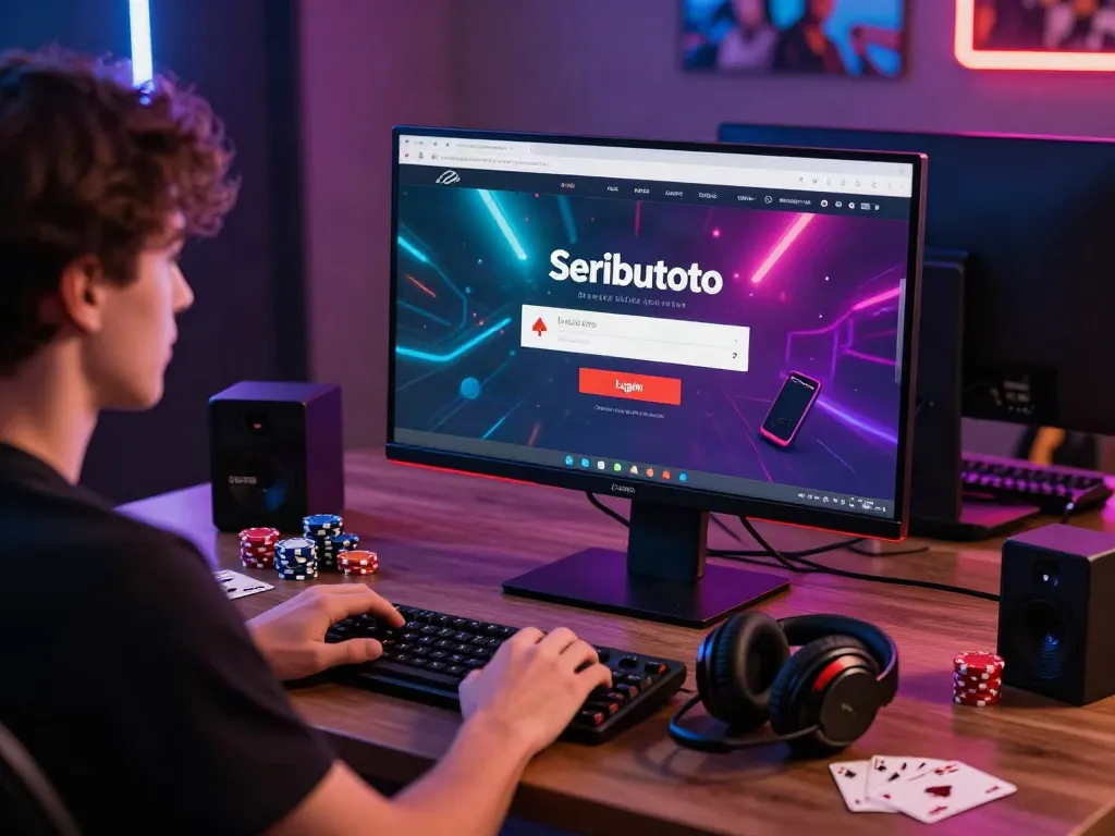 Engaging scene of a user interacting with the Seributoto Login interface, highlighting an immersive online gaming experience.