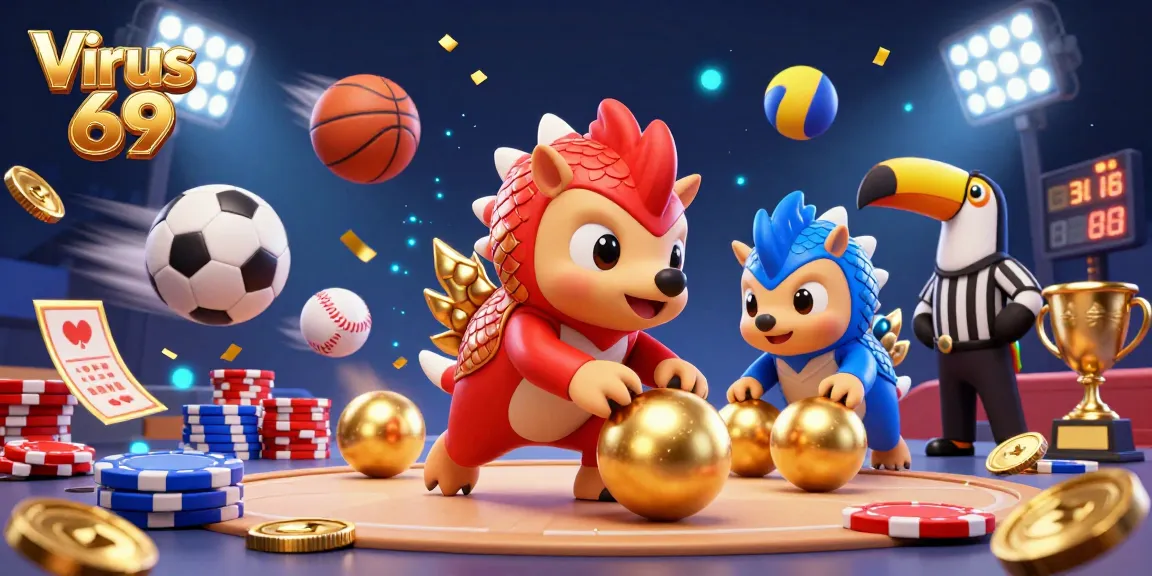 Experience thrilling gameplay with Virus 69 as rival pangolins compete in a vibrant 3D casino scene filled with excitement.