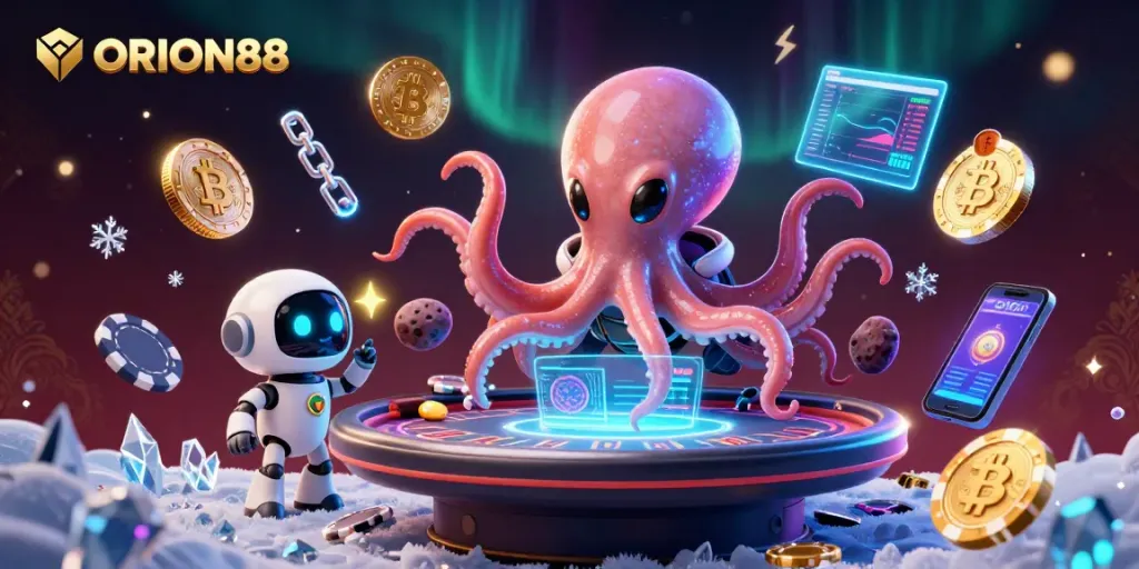 Experience ORION88's exciting gameplay with an alien octopus and crypto-themed casino elements.