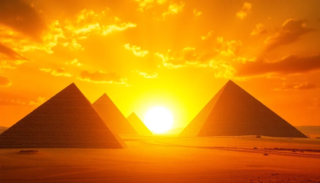View of the Egyptian pyramids at sunset, highlighted on https://piraminds.com/ for educational insights.