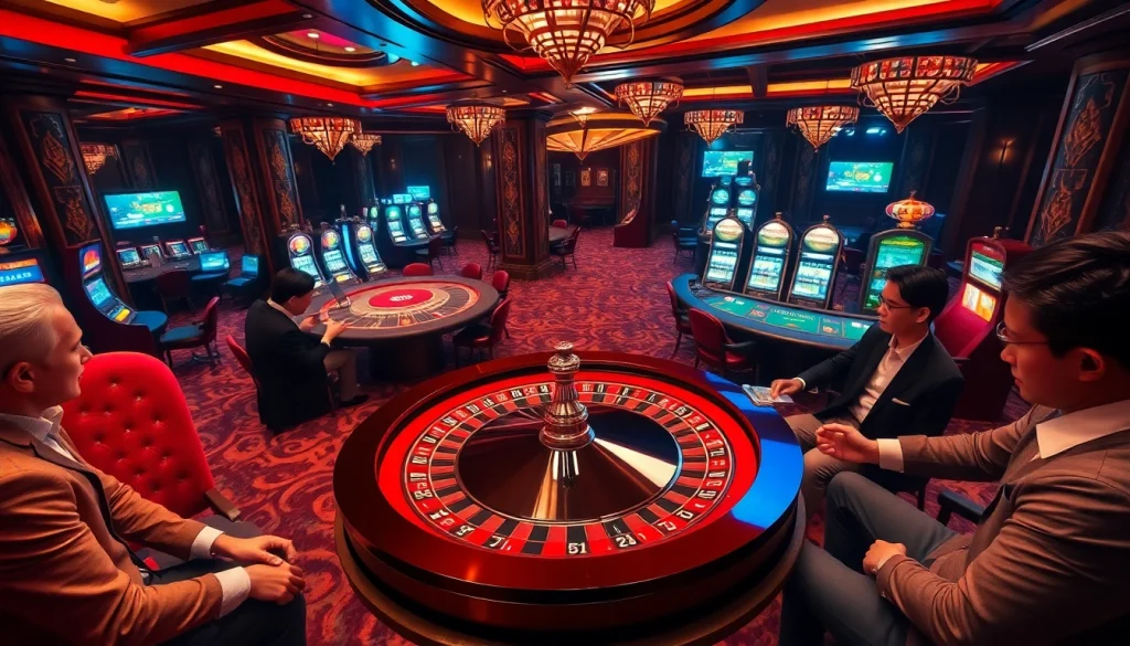 Engaged players strategizing on tỷ lệ kèo at a luxurious casino table.