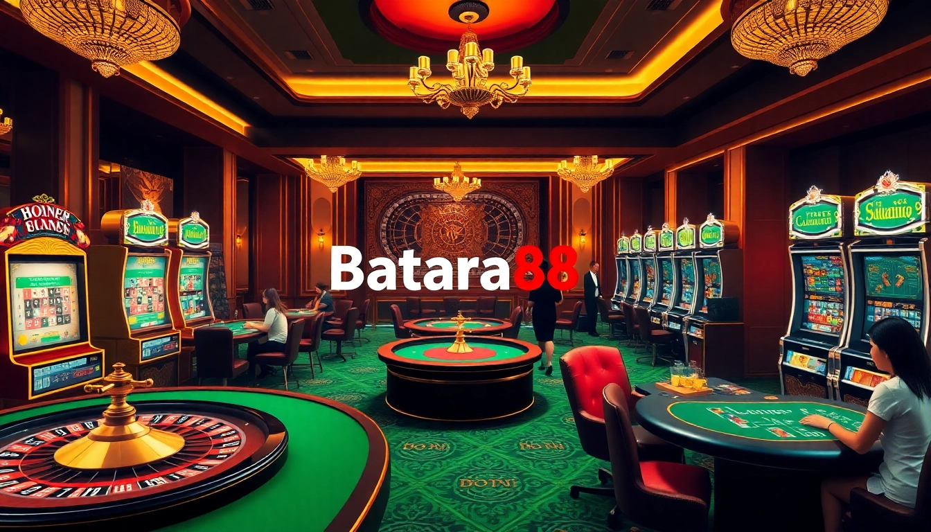 Batara88 players enjoying thrilling high-stakes gaming at a luxury casino.