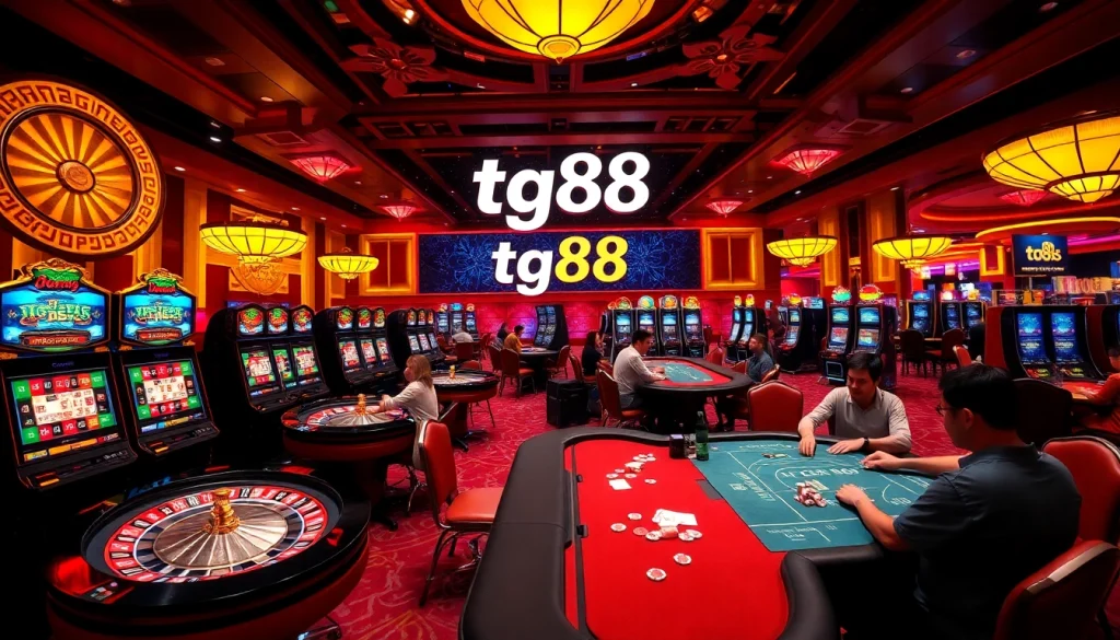 Players enjoying their time at the tg88 casino tables, immersed in a thrilling gambling atmosphere.